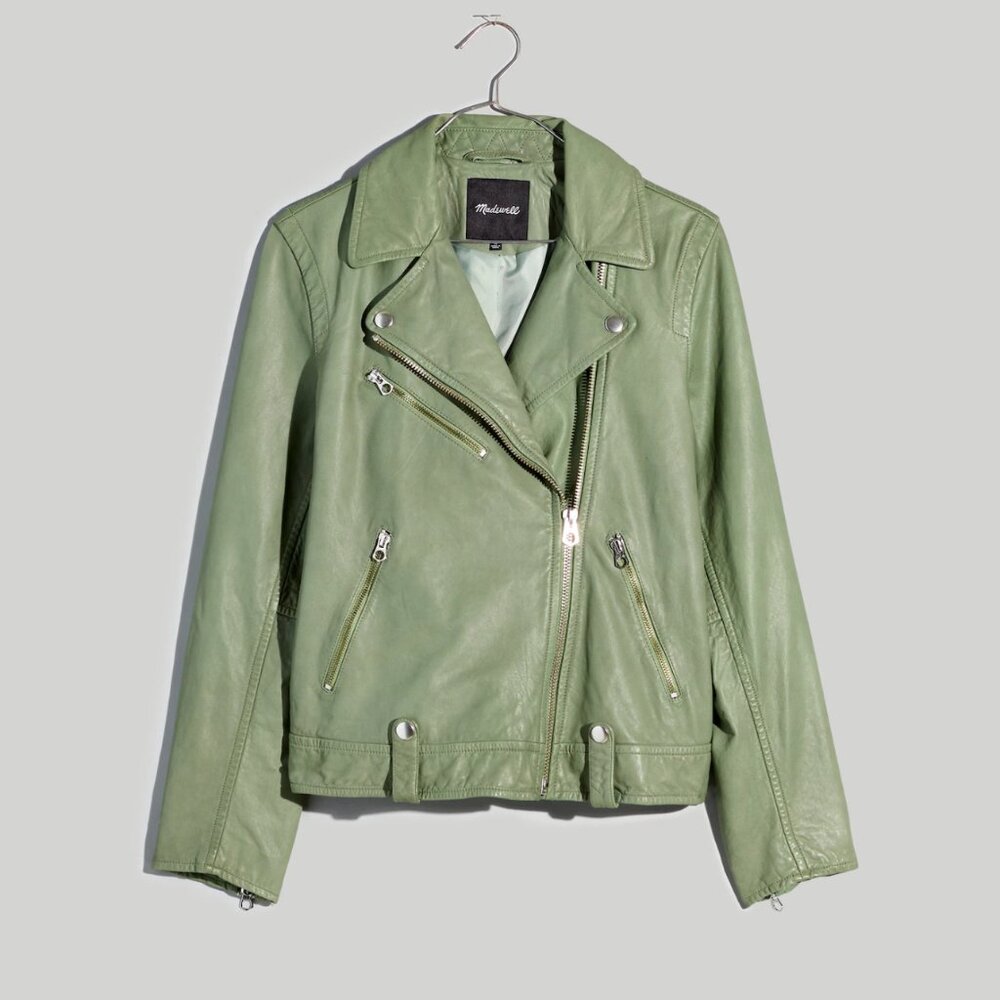 Madewell Leather Moto Jacket Sage Green